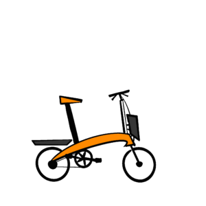 Drawing of an orange folding bike