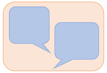 Graphic of blue speech bubbles on an orange background
