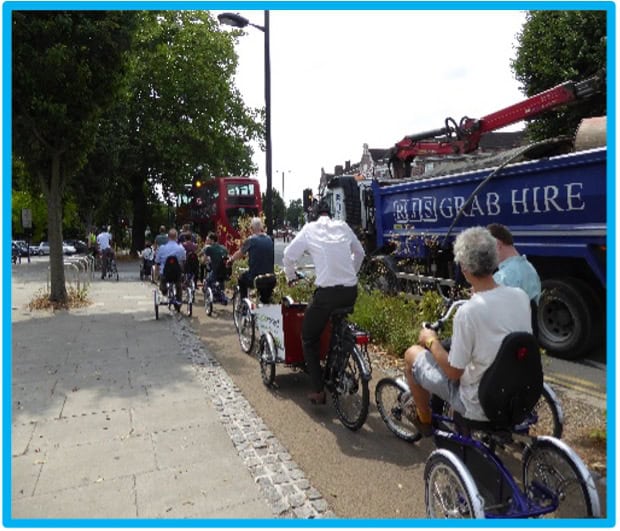 Course participants navigating cycle infrastructure using a range of non-standard cycles.
